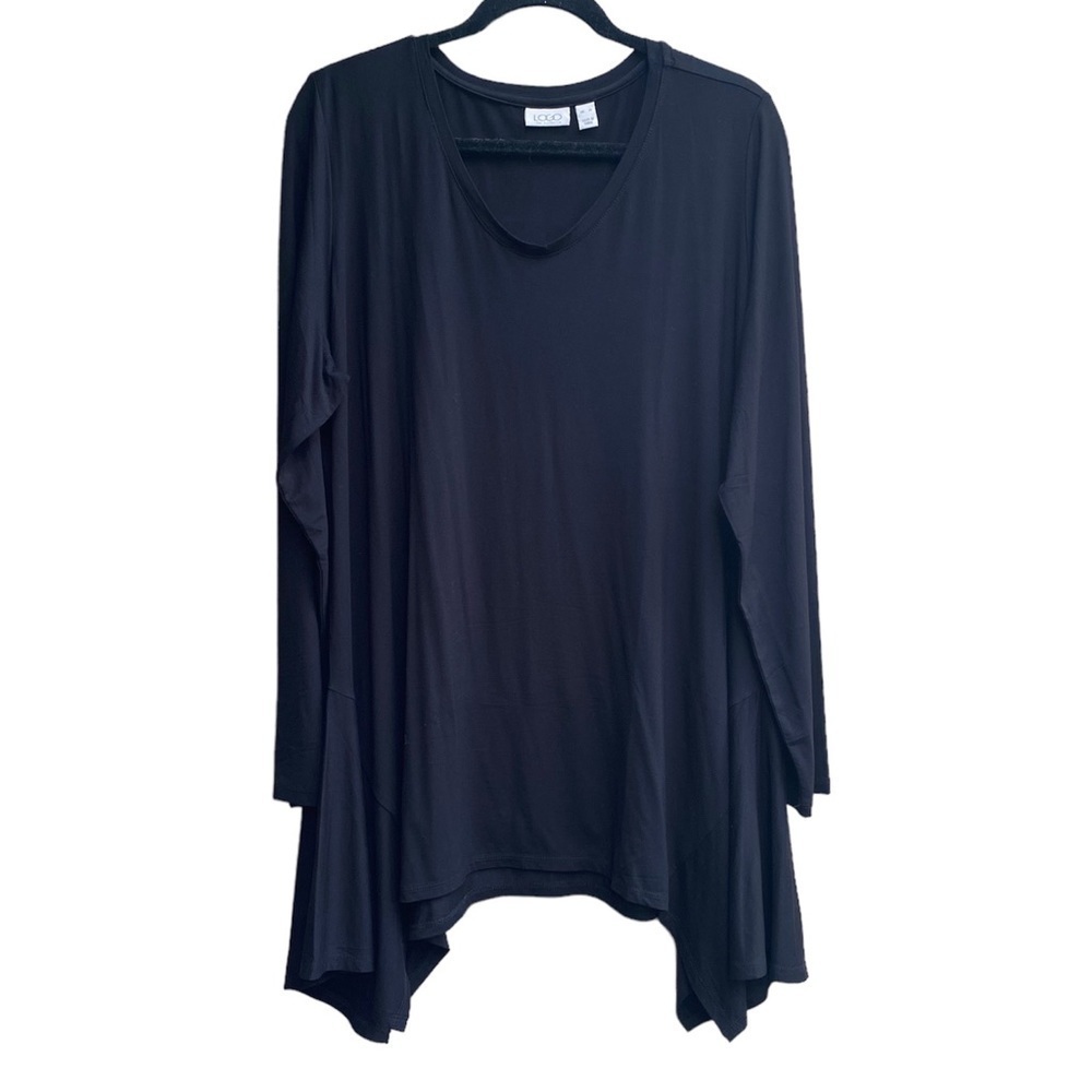 LOGO Swing Top Long Sleeves Asymmetrical Hem Black XL